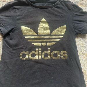Adidas Kids Tee with Gold Logo on Black